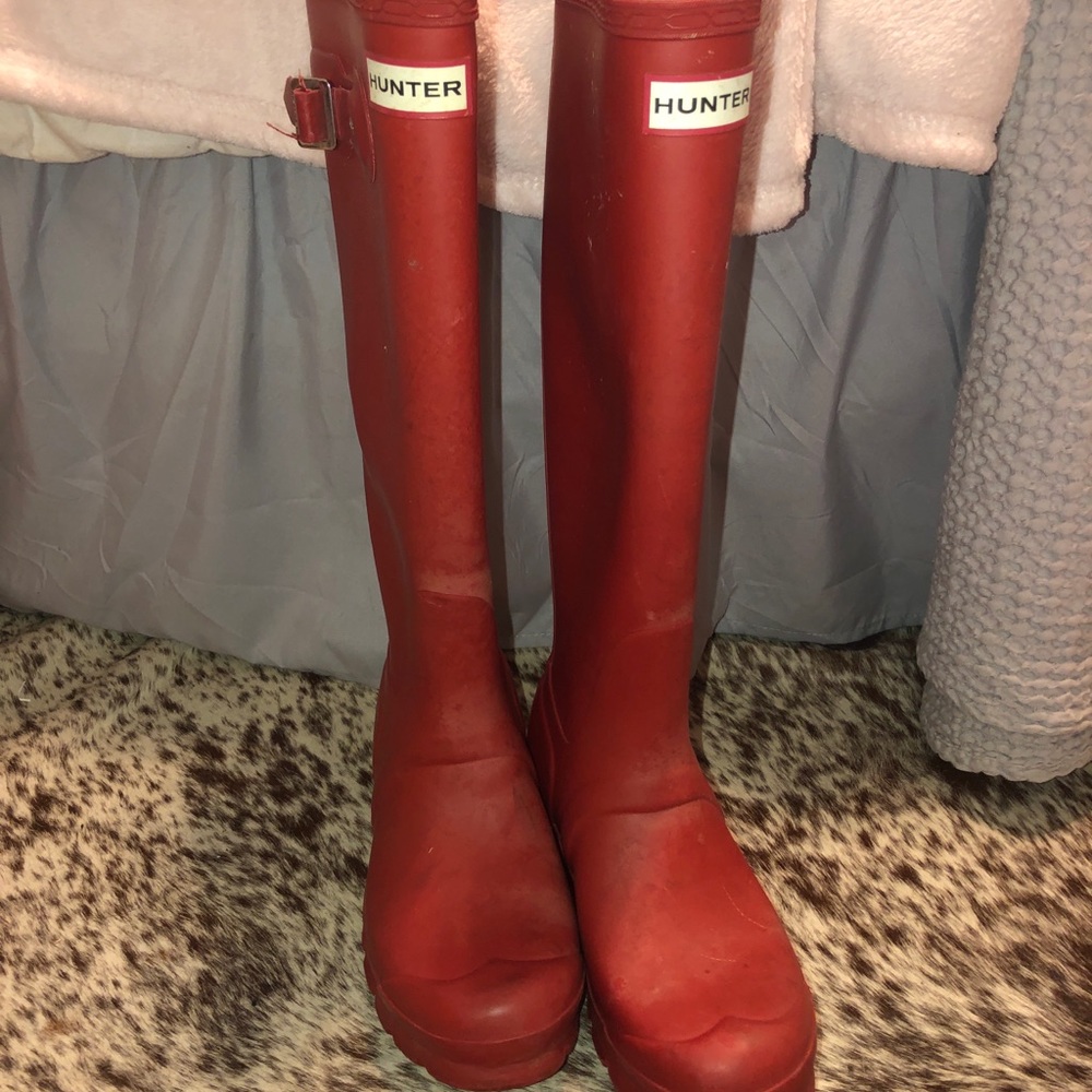 Matte tall red Hunter boots